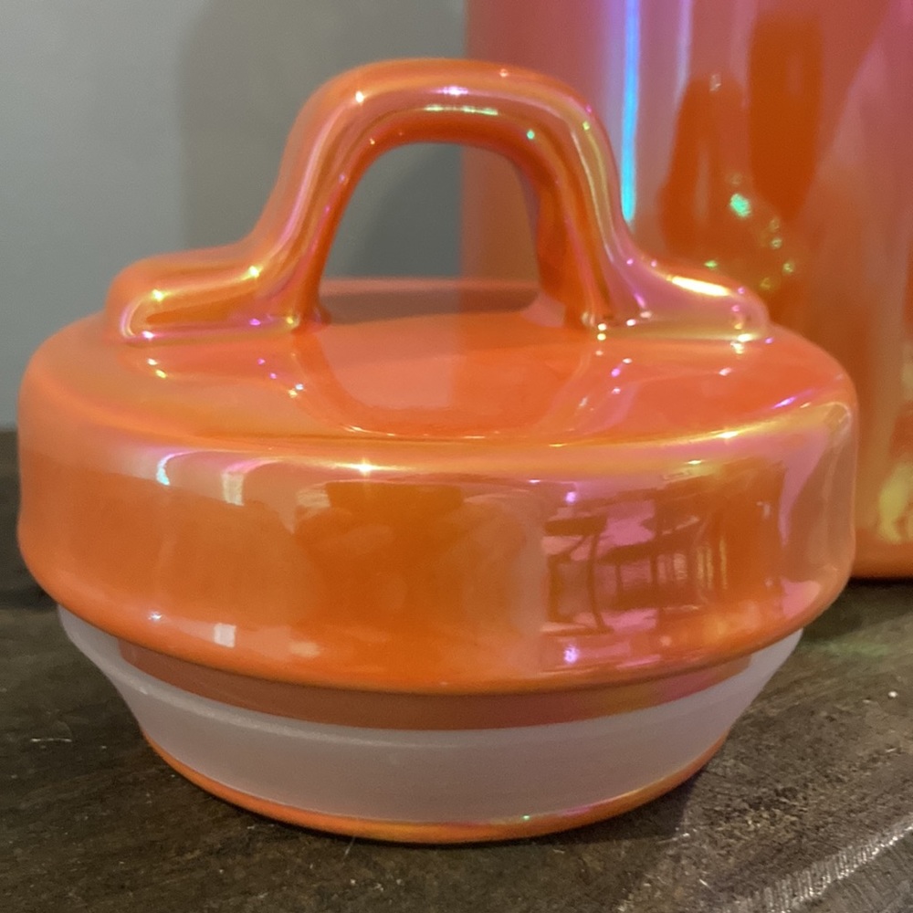 Rae Dunn BUGS AND HISSES Halloween Canister in Orange Iridescent Luster Jar 👻🎃 - Picture 8 of 11